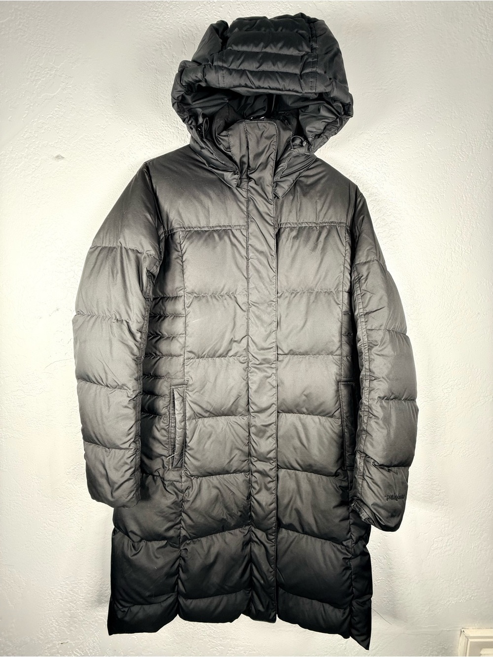 Patagonia Down With It Parka Black Puffer Coat Removable Hood Size Small S